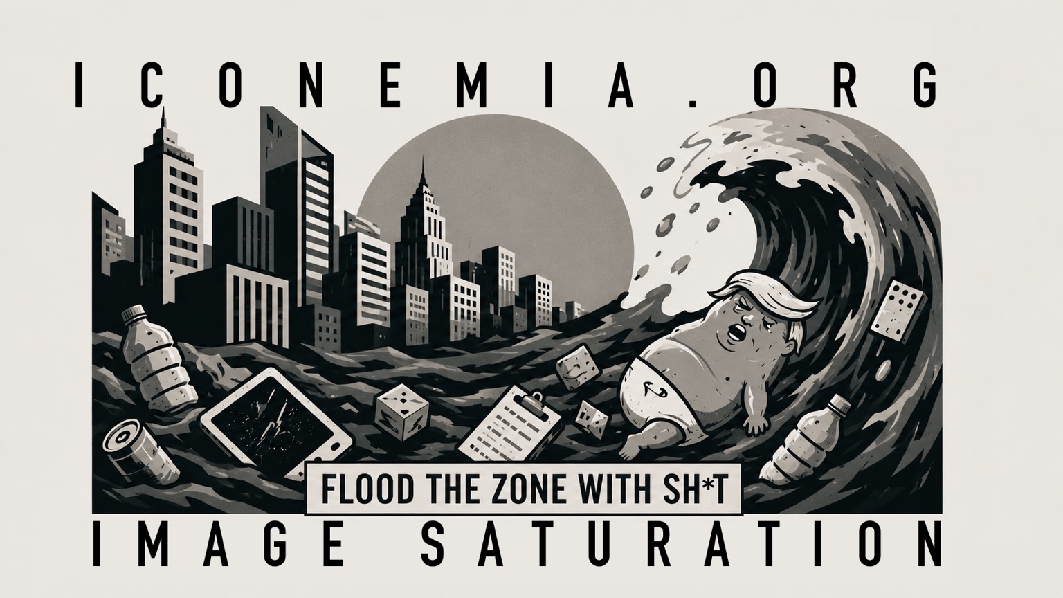 ICONEMIA.ORG poster: image saturation and flood the zone.